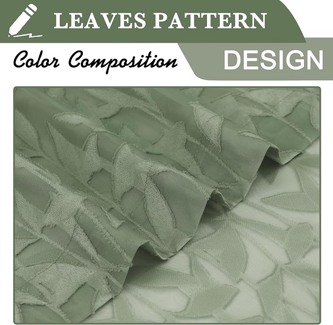 Lecloud Leia 2 Panels Semi Sage Green Sheer Curtains 45 Inch Length, Light - Image 8