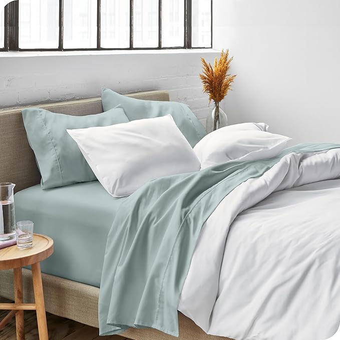 Bare Home Queen Sheet Set - Luxury 1800 Ultra-Soft Microfiber Queen Bed Sheets - Double Brushed - Deep Pockets - Easy Fit - 4 Piece Set - Bedding Sheets & Pillowcases (Queen, Sea Spray)