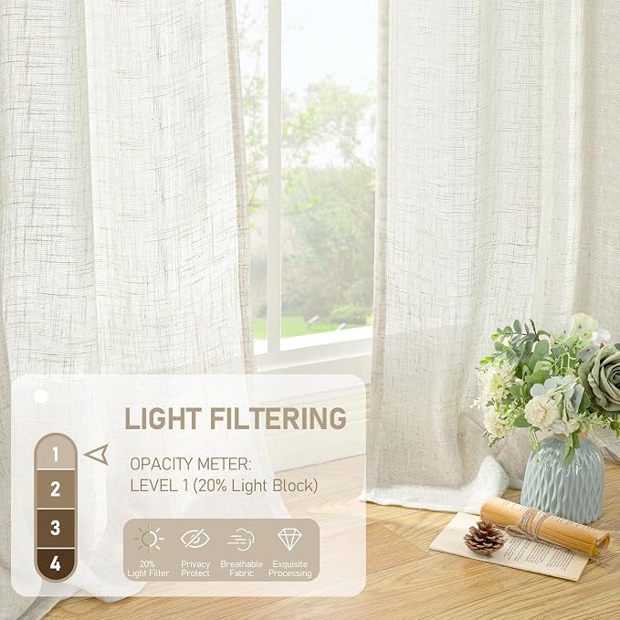 LAMIT Ivory 90 Inches Long Linen Sheer Curtains - Image 4