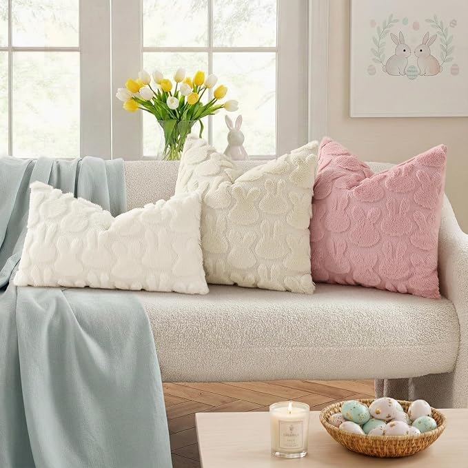 decorUhome Easter Bunny Pillow Covers 12x20 Inch Set of 2, Soft Plush Faux Wool - Image 3
