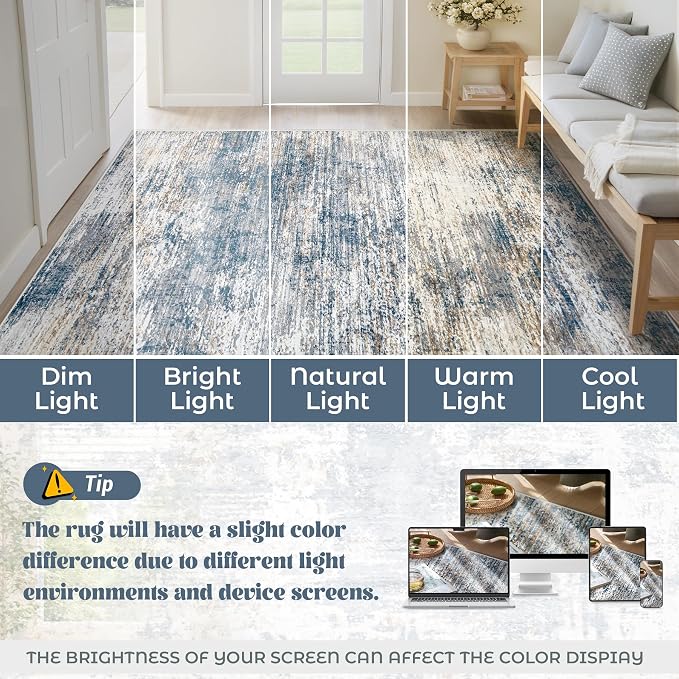 8x10 Area Rugs for Living Room, Washable Modern Abstract Large Area Rug Neutral - Image 8