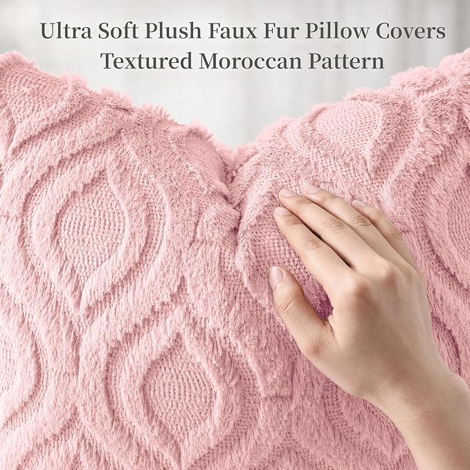 decorUhome Throw Pillow Covers 26x26 Inch Set of 2, Soft Plush Faux Wool Pink - Image 6