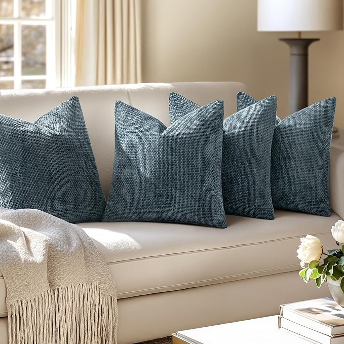 MIULEE Pack of 4 Couch Throw Pillow Covers 18x18 Inch Navy Blue Soft Decorative - Image 5
