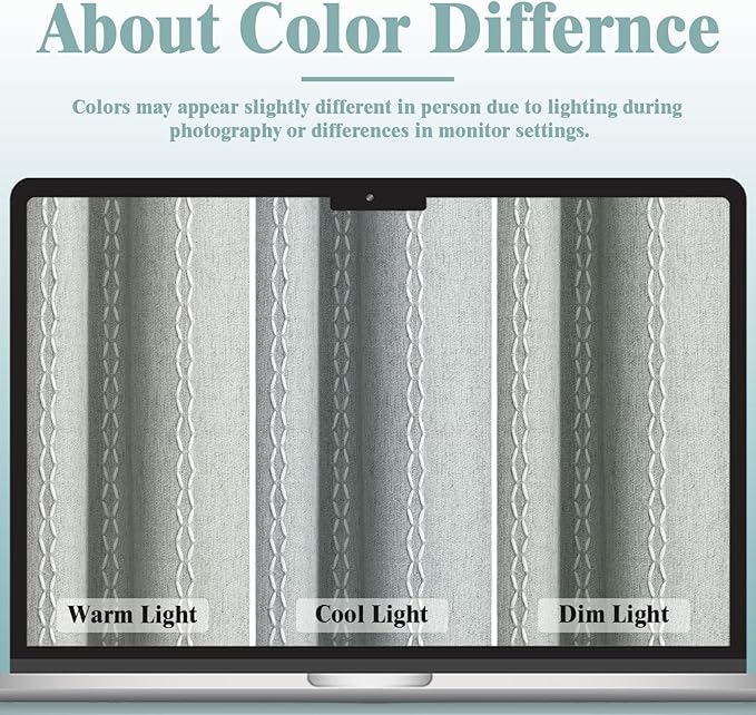 Teal Boho Blackout Curtains 72 Inches Long Light Green Linen Blend 2 Panels - Image 5