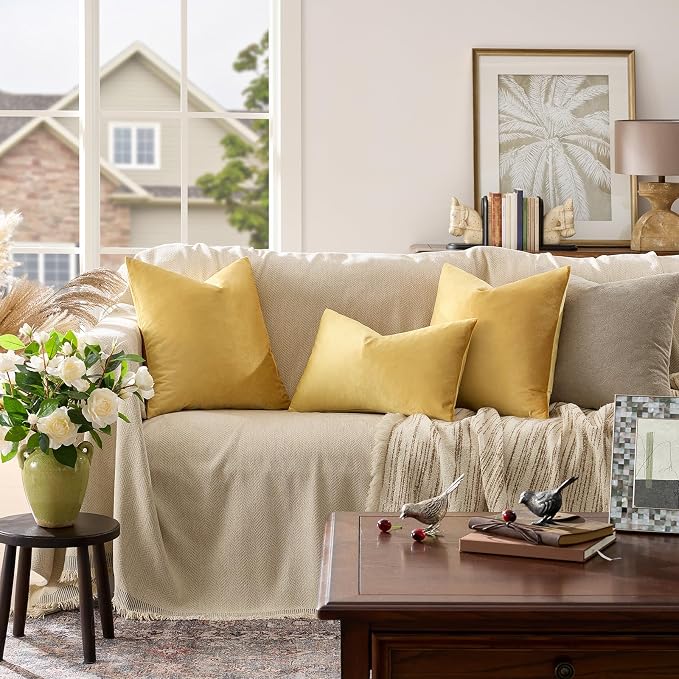 GIGIZAZA Yellow Velvet Decorative Throw Pillow Covers 20x20 inch - Image 2