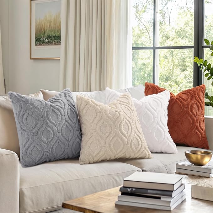 decorUhome Throw Pillow Covers 12x20 Inch Set of 2, Soft Plush Faux Wool Cream - Image 8