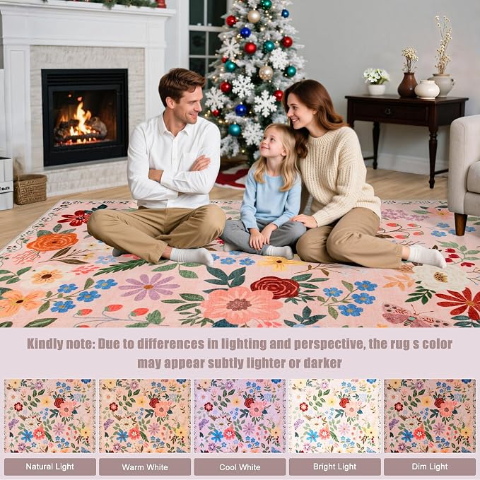 10x14 Area Rugs for Living Room: Floral Washable Rug Vintage Large Soft Boho - Image 9