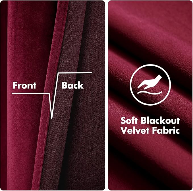 MIULEE Christmas Burgundy Velvet Curtains Solid Soft Red Blackout Curtain - Image 3