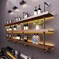 55.1in Large Wine Rack with LED Light Solid Wood Wall Mounted Wine Rack, 3-Tiers Liquor Bottles Floating Shelves Display Storage Organizer for Home Bar & Dining Room (140cm/55.1in)
