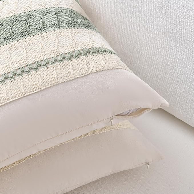 Fancy Homi Set of 1 Sage Green Boho Lumbar Decorative Throw Pillow Covers 16x24 - Image 3