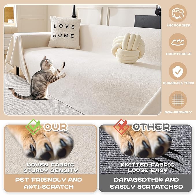 MYSKY HOME White Couch Covers for 3 Cushion Couch Sofa, Pet Friendly Dog Couch Cover Furniture Protector Cover Non Slip Soft Couch Sofa Cover, Sofa Covers Washable, 91" x 134"