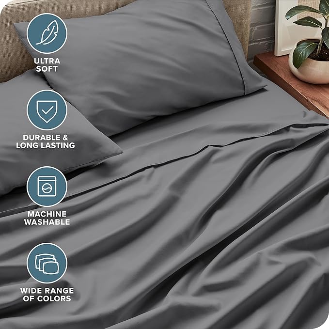 Bare Home King Sheet Set - Luxury 1800 Ultra-Soft Microfiber King Bed Sheets - Double Brushed - Deep Pockets - Easy Fit - 4 Piece Set - Bedding Sheets & Pillowcases (King, Grey)