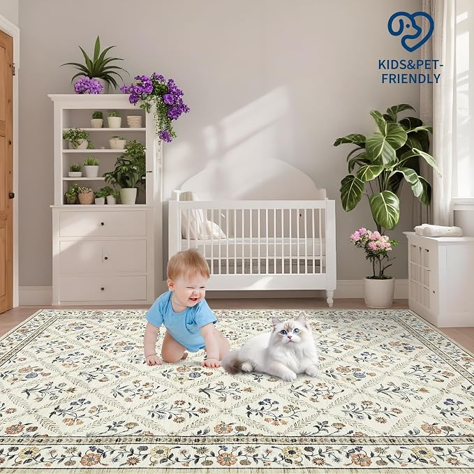 6x9 Machine Washable Area Rugs for Living Room Floral Stain Resistant Soft - Image 9