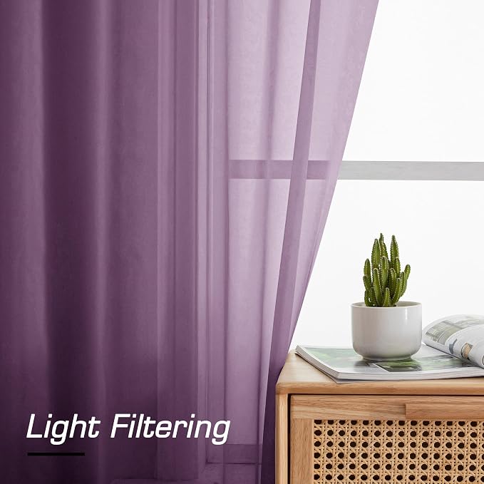Simplebrand Plum Purple Sheer Curtains 72 Inches Long 2 Panels - Image 3