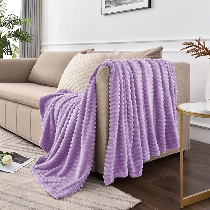 BEDELITE Throw Blanket for Couch, 3D Ribbed Jacquard Soft and Cozy Fleece Throw - Image 9