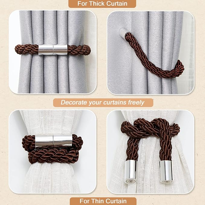 NICEEC 4 Pack Strong Magnetic Curtain Tiebacks Modern Simple Style Drape Tie - Image 6