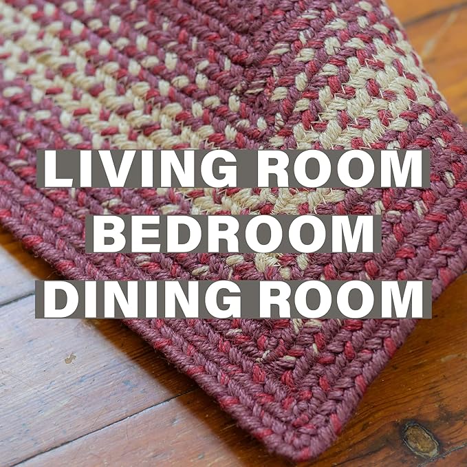 Homespice Autumn Maple Burgundy and Tan Oval Braided Rug, Jute, 6x9' - Rustic Primitive Decor for Bedroom, Living Room, Everywhere