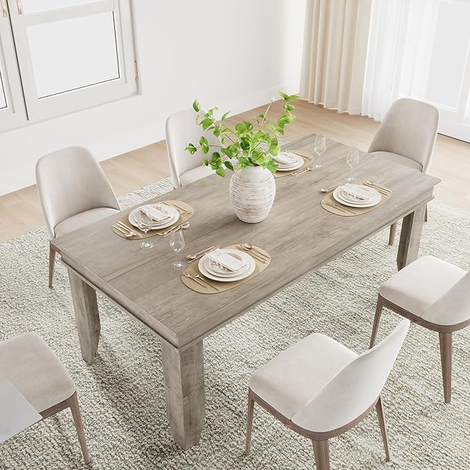 GarveeHome Farmhouse Dining Table for 6-8 People, 71" Long Gray Kitchen Tables with Wooden Sturdy Frame, 6 Ft Large Rectangular Dinner Table for Living Room, Kitchen, Dining Room