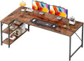 Huuger L Shaped Desk, 63 Inches Computer Desk with Reversible Storage Shelves, for Gaming Corner Home Office Writing Study, Metal Frame, Rustic Brown