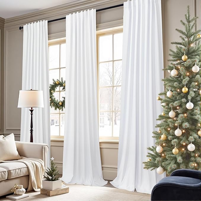 Sliding Glass Door Curtains 98 Inches Long 100% Blackout White Curtains - Image 2