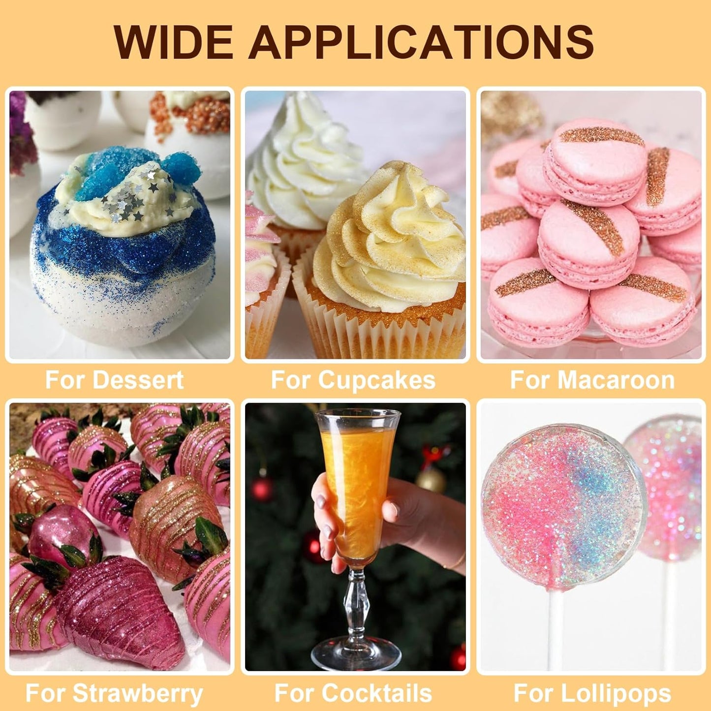 Orange Edible Glitter - 15g Food Grade Luster Dust Powder, Cake Decorating Sprinkle Glimmery Dust for Drinks, Wine, Fondant, Chocolate, Candy, Cookie, Vegan