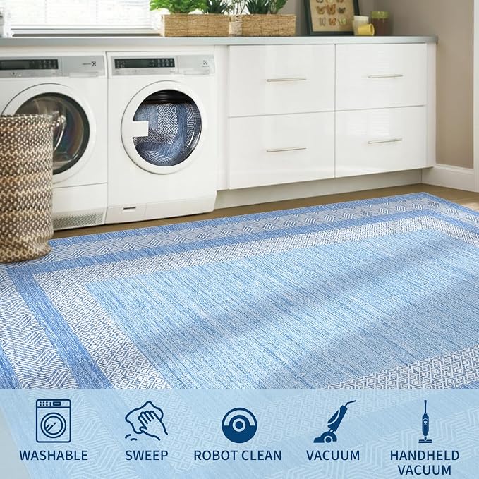 GarveeHome 8x10 Large Washable Area Rug Modern Bordered Distressed Geometric - Image 8