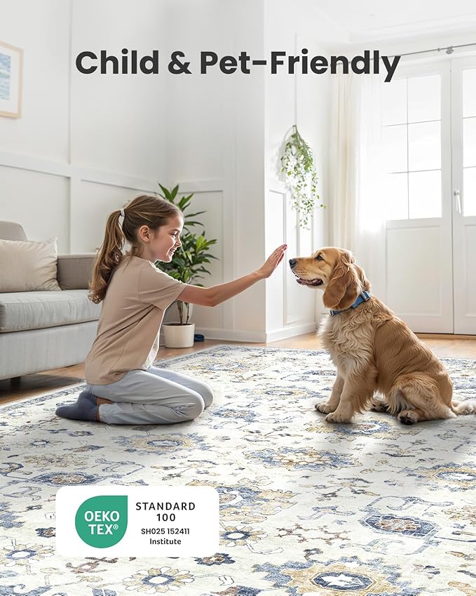 AMADA HOMEFURNISHING 9x12 Washable Area Rug, Low-Profile Large Area Rug - Image 4