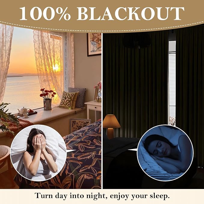 RYB HOME 100% Blackout Beige Linen Blackout Curtains, Thermal Insulated Privacy - Image 4