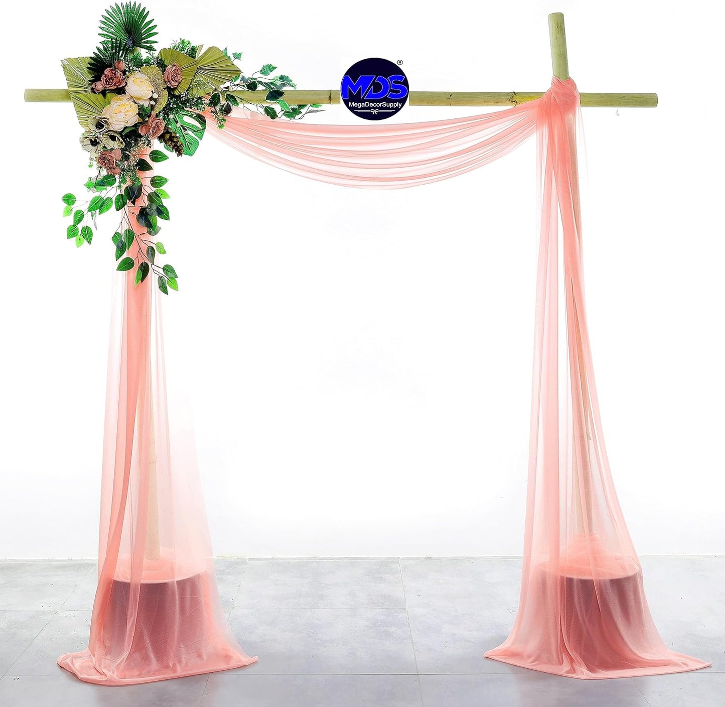 MDS Halloween Chiffon Draping Fabric - 2 Panel, 30" Wide x 100ft Long - Sheer Spooky Arbor & Canopy Drapery for Haunted House Backdrops, Party Ceilings, DIY Costumes & Themed Events - Peach