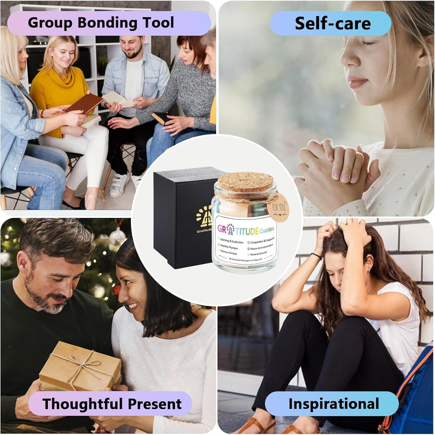 Gratitude Quotes Jar with 90 Colorful Notes, Daily Gratitude Affirmations for Thankfulness, Thanksgiving Thank You Gifts, Graduation Fathers Gifts for Dad Father Man Women Female Friends