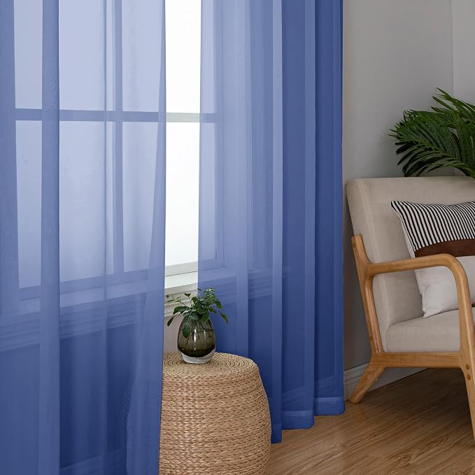 Simplebrand Royal Blue Sheer Curtains 63 Inch Length 2 Panels, Rod Pocket Solid - Image 4