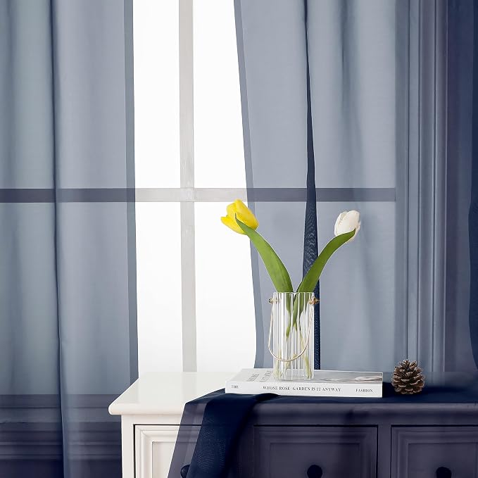 Lecloud Volie Sheer Curtains Blue Tiers 36 Inches Long 2 Pieces Set, Gauzy - Image 7