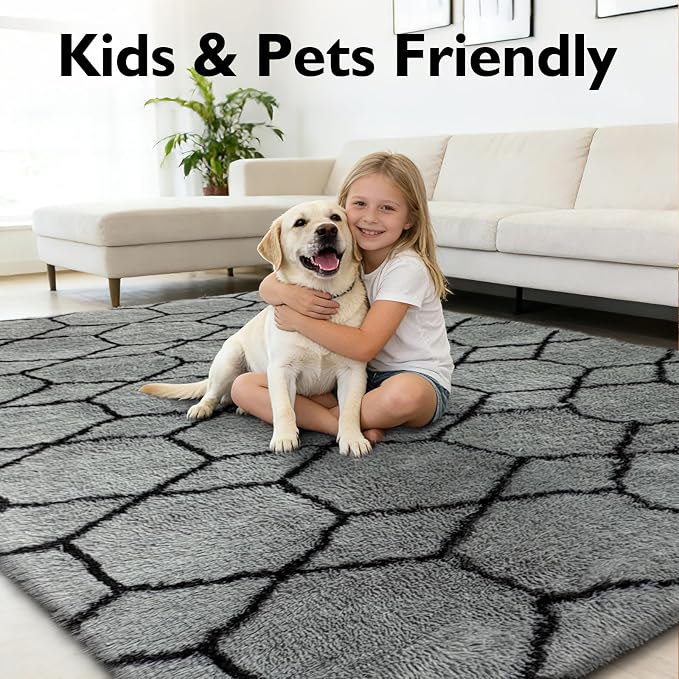 8x10 Fluffy Area Rugs for Living Room, Shag Area Rug for Bedroom, Geometric - Image 5