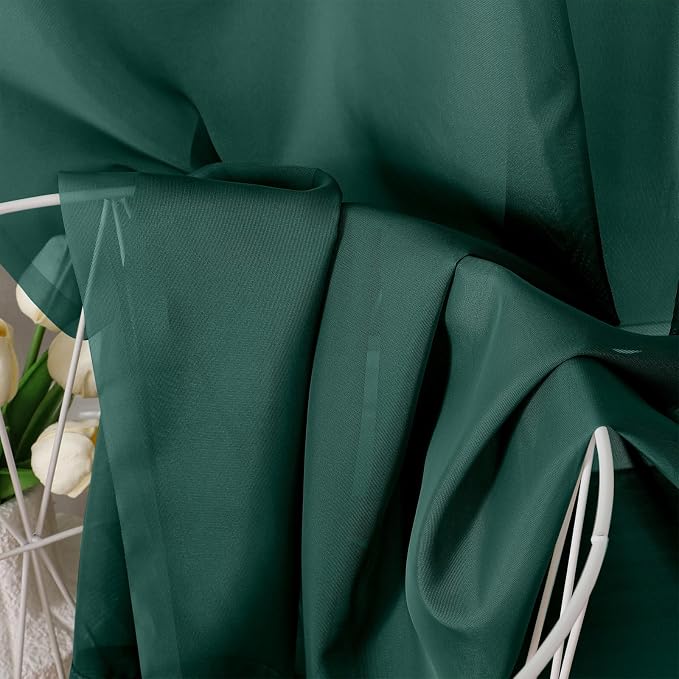 OVZME Hunter Green Sheer Curtains 96 Inches Long 2 Panels - Image 2