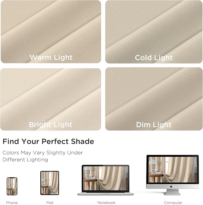 CUCRAF Light Beige Blackout Curtains 96 inch Length 2 Panels Set, Rod Pocket - Image 4
