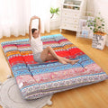 Bohemian Retro Japanese Floor Mattress, Vintage Floral Tatami Floor Mat, Portable Roll up Futon Mattress for Guest,Tavel (C,Queen80 X 60")