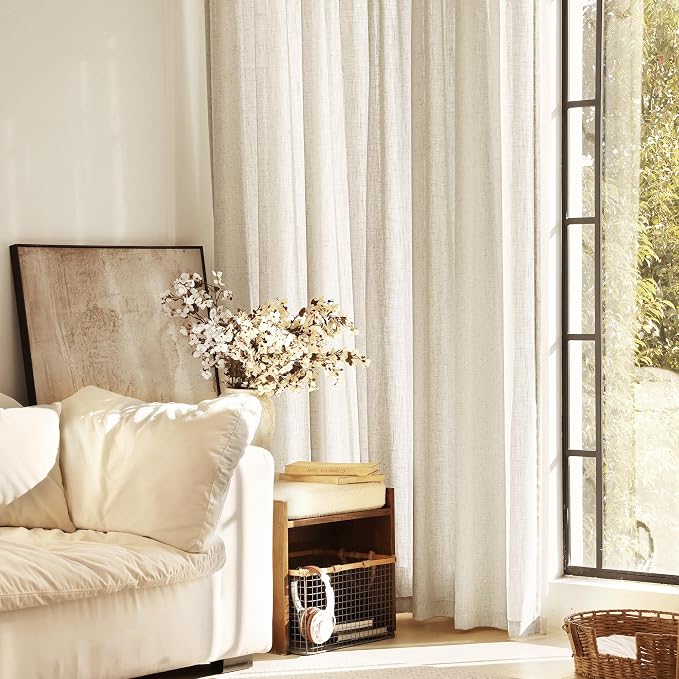 Faux Linen Beige Curtains 120 inches Long - Image 5