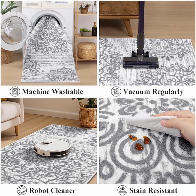 HEBE Hallway Runner Rug 3'x12' Washable Vintage Distressed Area Rugs Non Slip - Image 4