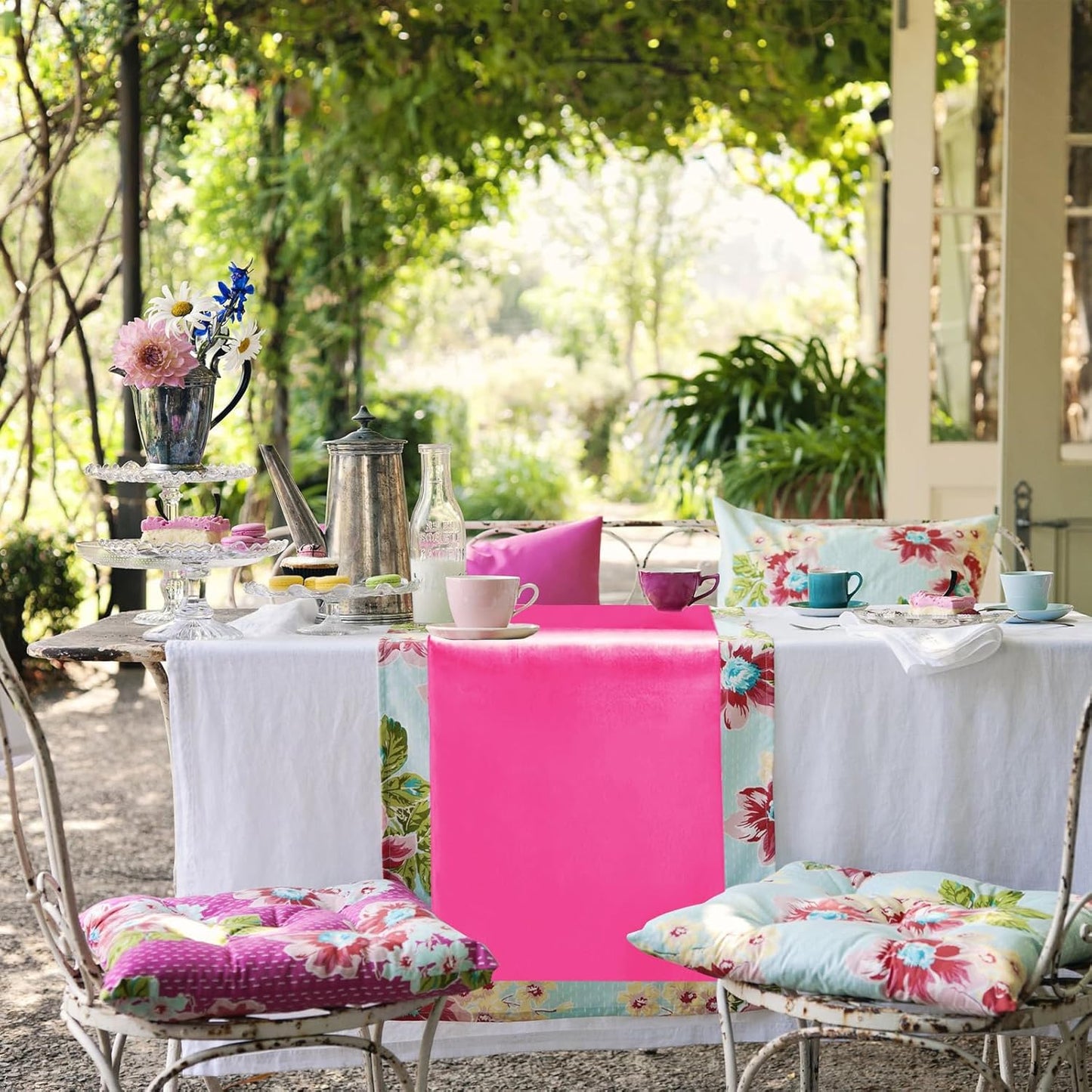 10 Pack Satin Table Runner 12 x 108 Inch Long Fuchsia Silk Table Runner for Wedding Party Banquet Birthday Decoration