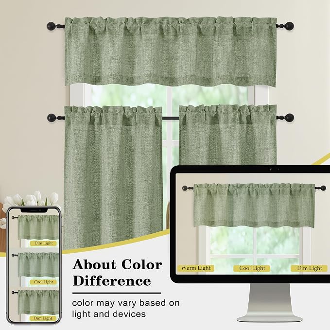 Sage Green Valances for Windows, Light Filtering Faux Linen Textured Small - Image 8
