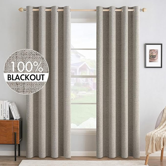 MIULEE Linen Curtains for Bedroom Solid 100% Blackout Thermal Insulated Greige by MIULEE