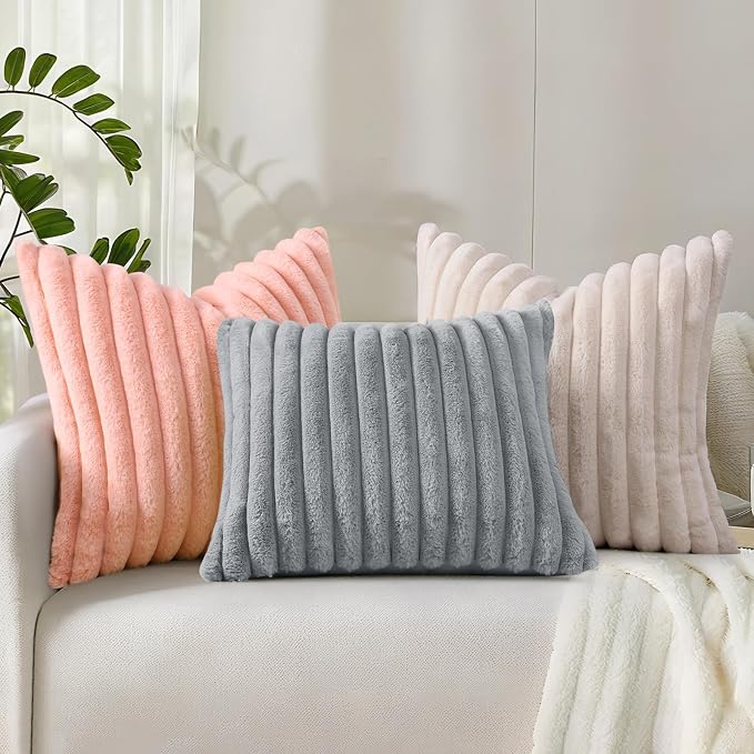 decorUhome Cozy Faux Fur Throw Pillow Covers 18x18 Set of 2 Decorative Soft - Image 9
