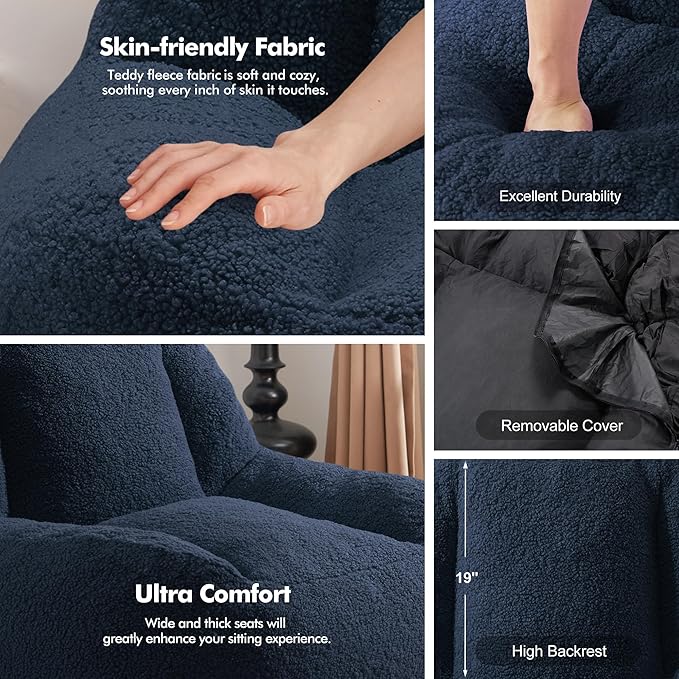 Homguava Bean Bag Chairs for Adults,Giant Beanbag Couch Adult Bean Bag Chair with Filler Included,Modern Lazy Sofa Comfy Chair for Living Room(Blue)