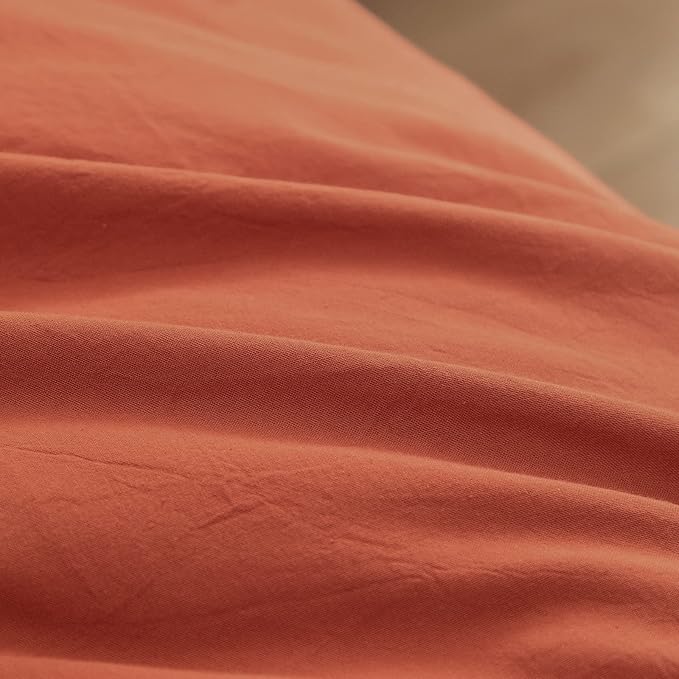 BESTOUCH Duvet Cover Set 100% Washed Cotton Linen Feel Super Soft Comfortable Chic Lightweight 3 PCs Home Bedding Set Solid Burnt Brick Red Cal King