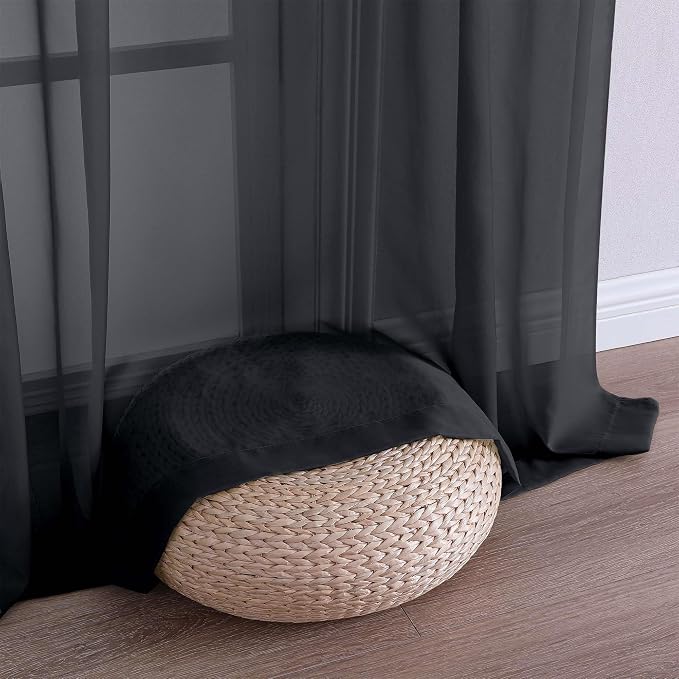 OWENIE Black Sheer Curtains 108 Inches Long - Image 5