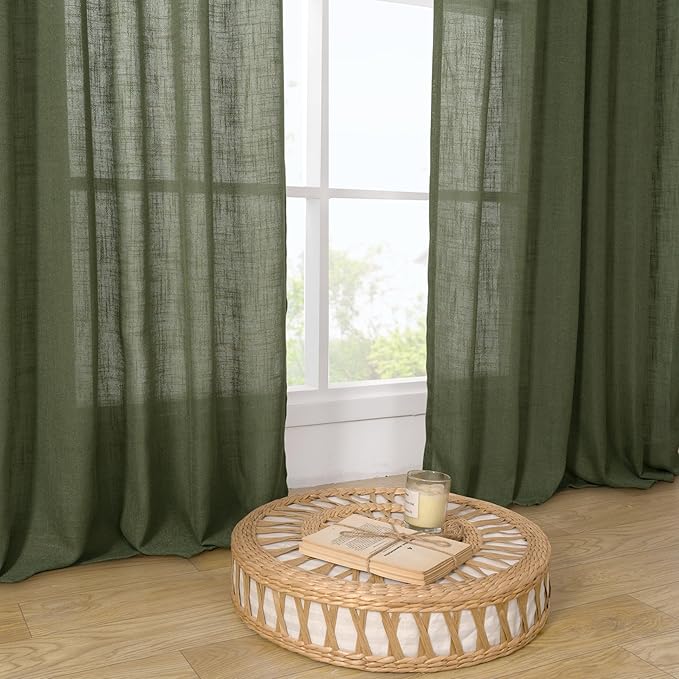 LAMIT Sheer Linen Curtains 102 inches Long, Linen Textured Light Filtering Semi - Image 9