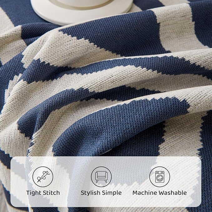 STACYPIK Modern Boho Couch Covers, Non Slip Blue Geometric Sofa Cover for Loveseat, Washable Furniture Protector for 3 Cushion Couch, Anti Slip Reversible Jacquard Couch Throw Covers for Sofa-71X150IN