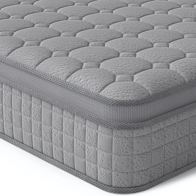 Vesgantti 10 Inch Multilayer Hybrid Queen Mattress - Multiple Sizes & Styles Available, Ergonomic Design with Memory Foam and Pocket Spring, Medium Firm Feel, Grey