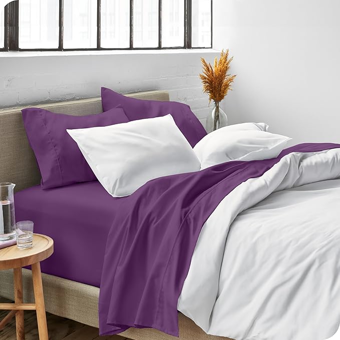 Bare Home Queen Sheet Set - Luxury 1800 Ultra-Soft Microfiber Queen Bed Sheets - Double Brushed - Deep Pockets - Easy Fit - 4 Piece Set - Bedding Sheets & Pillowcases (Queen, Plum)