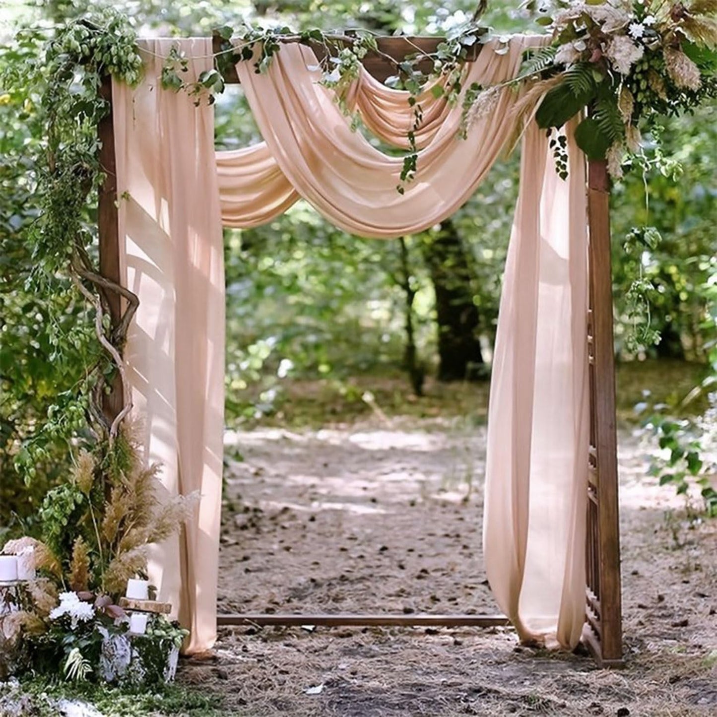 4 Panels 20Ft Length x 28" Width Light Peach Wedding Arch Draping Fabric Arch Drapes Chiffon Fabric Sheer Curtains Backdrop for Party Bridal Decorations Wedding Ceremony Ceiling Stage Reception Decor